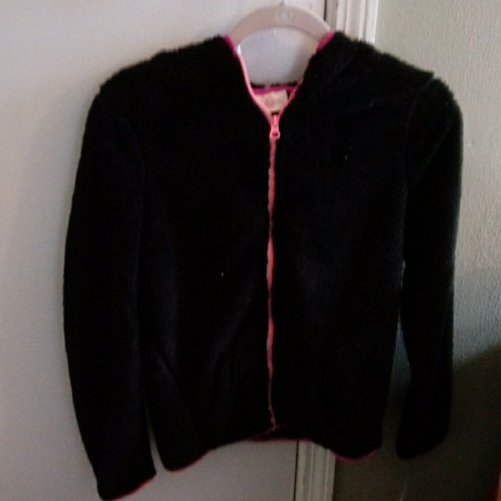 NWT So Black w/Sparkle Hooded Faux Fur Jacket 14